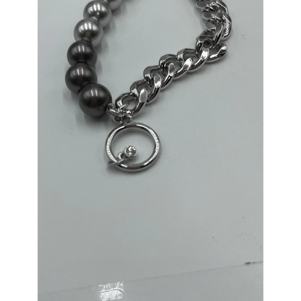 Givenchy Signed Silver Tone MultiStrand Ombre Gray White Pearl‎ Bracelet New